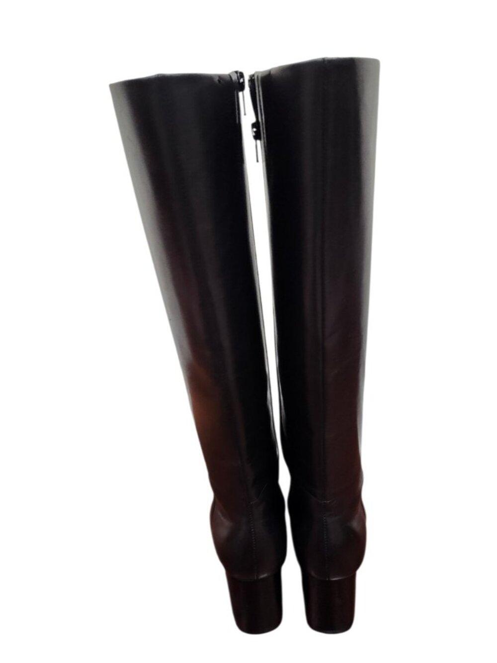 Paige Black Leather Knee High Boots Block Heel Minimalist Tall Zip Riding Boots - Picture 8 of 15